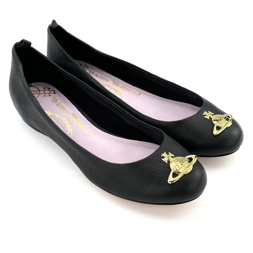 Vivienne Westwood Anglomania Helena Leather Covered Wedge Ballerina Black Sz 7